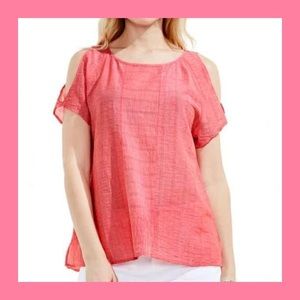 TWO BY VINCE CAMUTO Coral Gauze Cold Shoulder Top